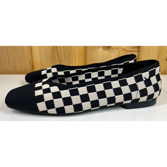 Vivaia Shoes EU 40 US 9 B Margot 2.0 V Cut Square Toe in Checker Flats NWOB - Picture 4 of 10